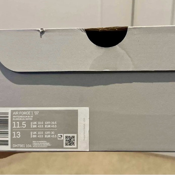 Men’s Nike Air Force 1 White Medium Blue Size 11.5 - Picture 6 of 6